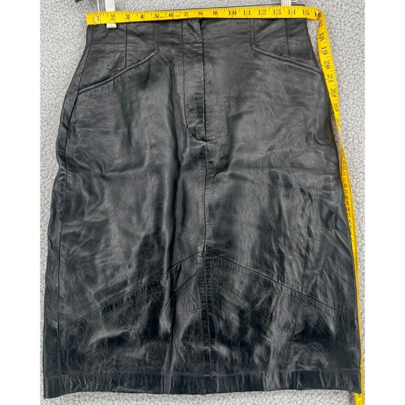 Vintage Preston & York Black 100% Leather Maxi Skirt Size 12 - Picture 1 of 9